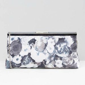 Lotus Floral Clutch Bag - Black floral textile